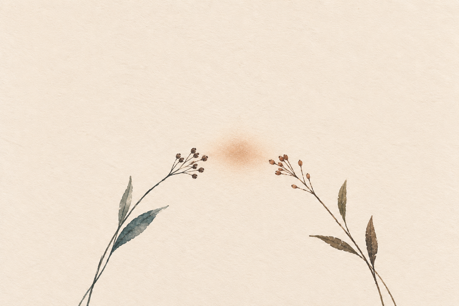 Original KIN watercolor of two slender stems leaning toward one another through a faint copper wash.